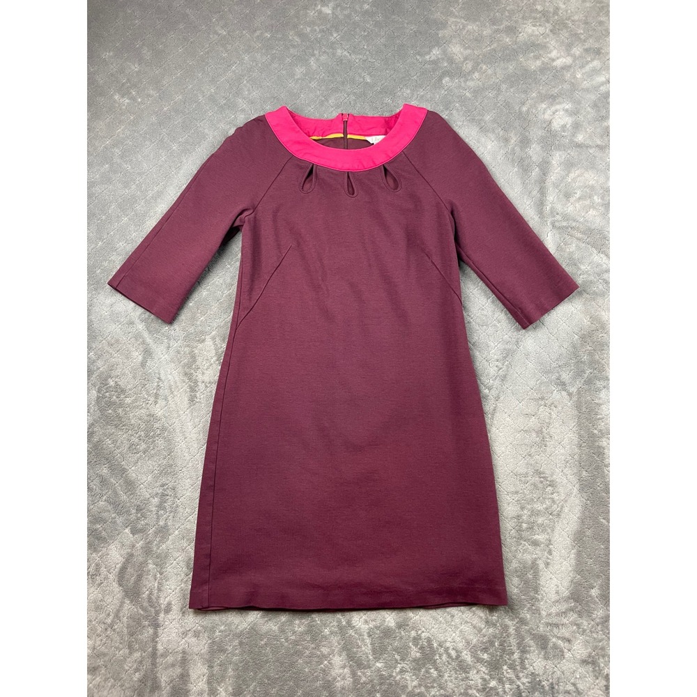Boden Purple Pink Collar Keyhole Neck 3/4 Sleeve Lined Dress US 2R Colorblock - Picture 1 of 12